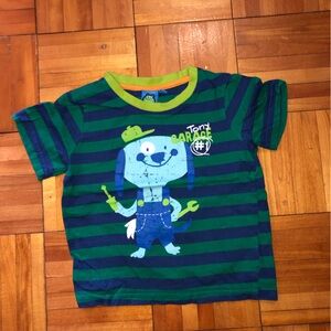 Green and Blue Striped Cartoon Tee Short Sleeve